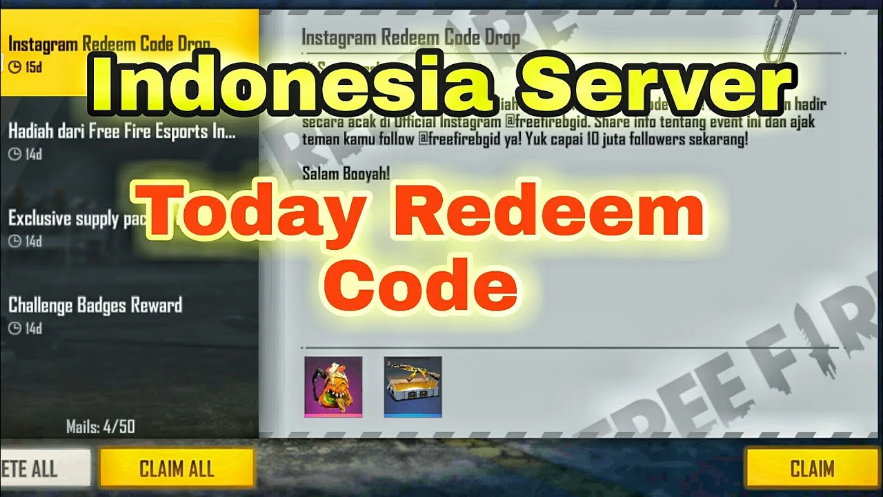Indonesia Server Redeem Code Today | Redeem Code Indonesia| Today Redeem Code | GARENA FREE FIRE