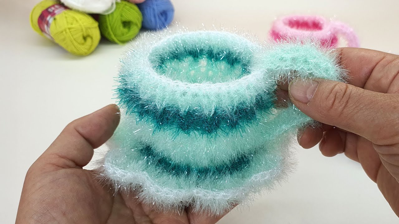 커피잔 수세미 뜨기 / 코바늘 수세미 /  Crochet Dish Scrubby / flower crochet