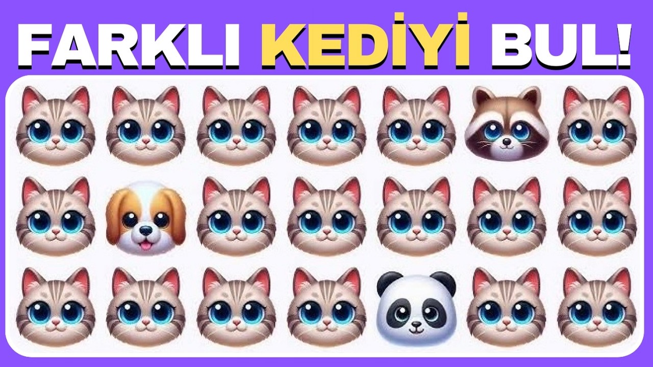 Farklı Olanı Bul 🧠 Sevimli Hayvanlar Serisi 🐵🐶🐼 60 Kolay, Orta, Zor Seviye I Akıl Küpü Quiz!