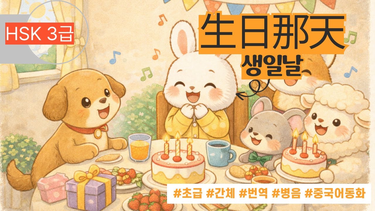 HSK3급_7. 생일날 (자막, 번역,병음 제공)