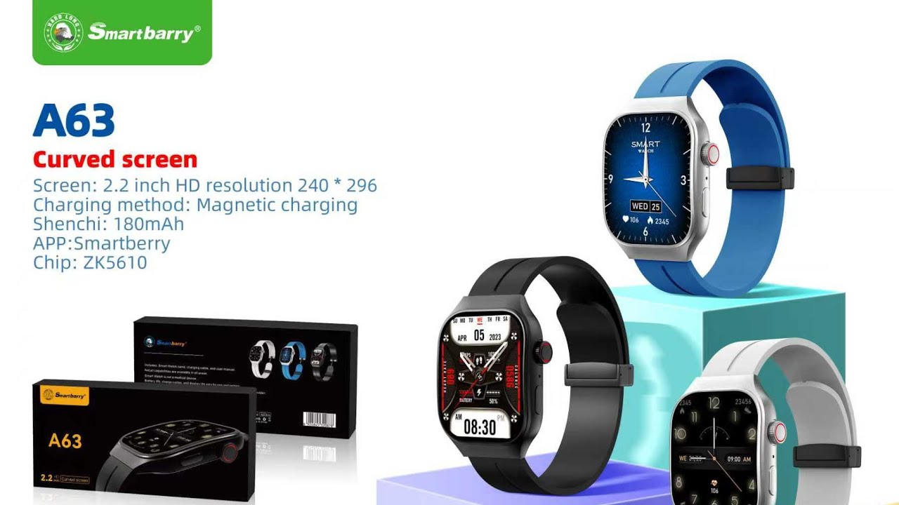 Smartbarry A63 Smart Watch Curved Screen Screen: 2.2 inch HD Resolution Magnetic Charging