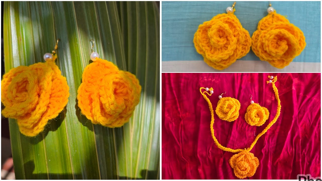 How to make crochet rose earring. Part -2.