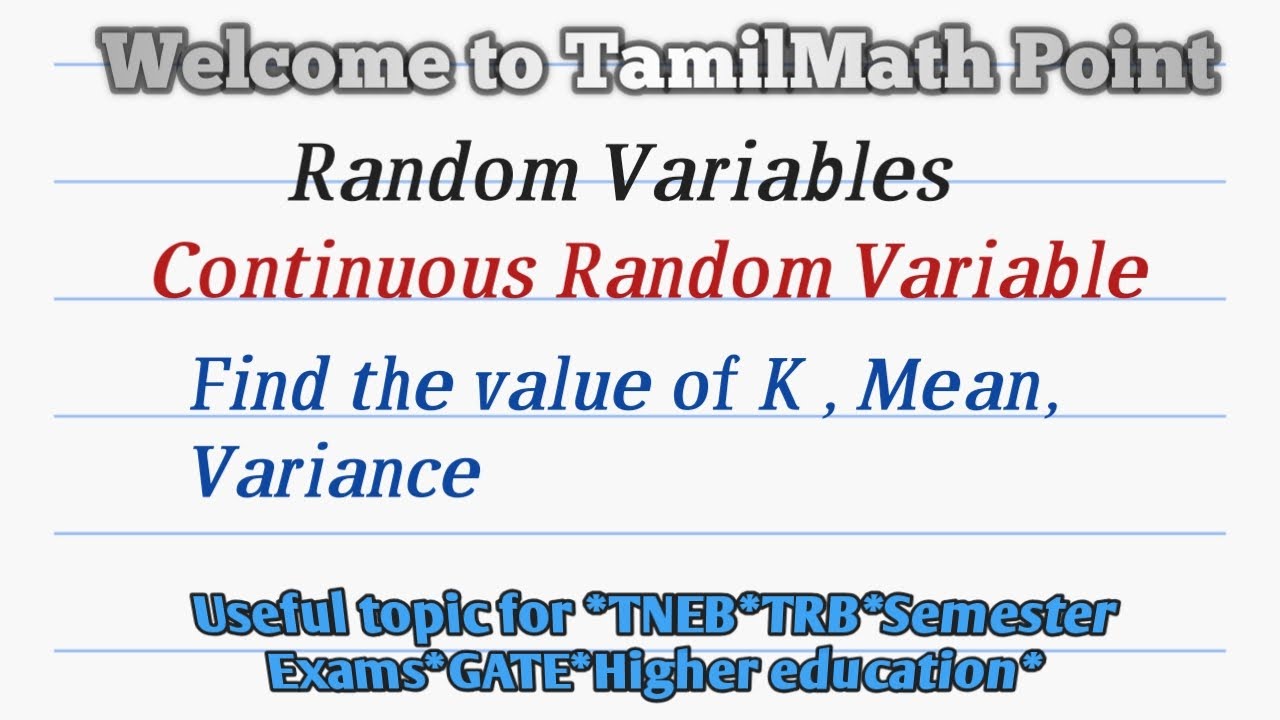Random variable#2 for TRB,TNEB,PQT,PRP, Competitive Exams,