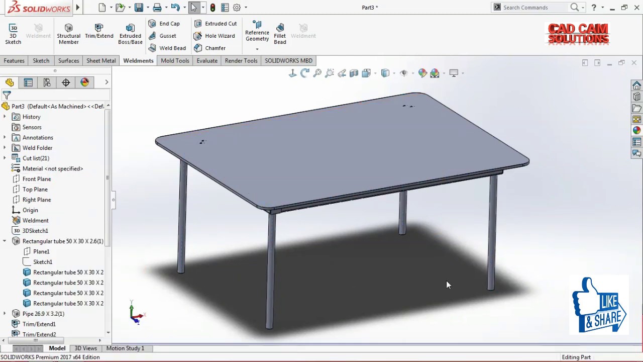 SolidWorks Weldments table tutorial