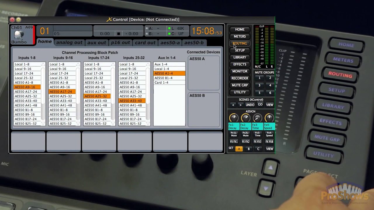 Behringer X32 - Entradas e Saídas, Patching e AES-50