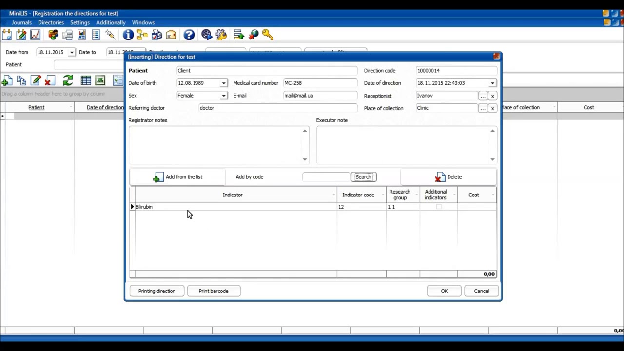 miniLIS Desktop  Registration of new orders