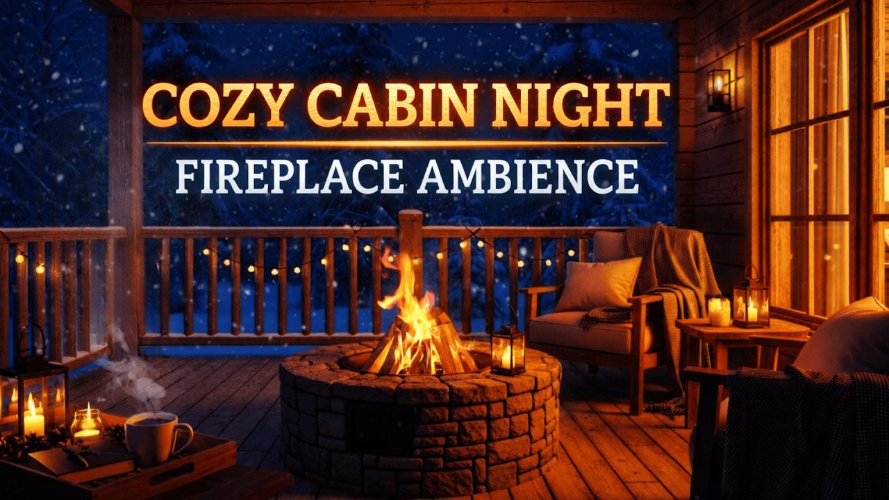 Cozy Cabin Night Fireplace 🔥 Snowfall Ambience for Sleep, Relax & Study (10 Hours)