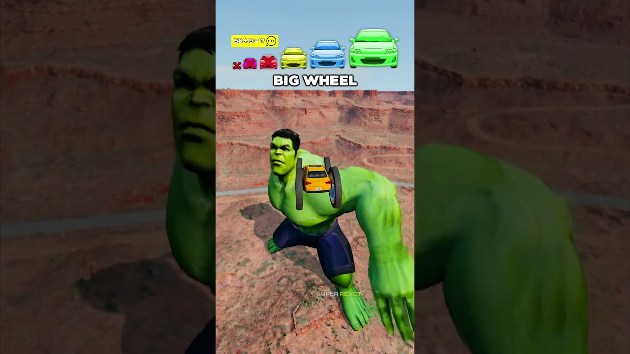 Big & Small Cars vs Giant Hulk Kick & Punch #beamngdrive