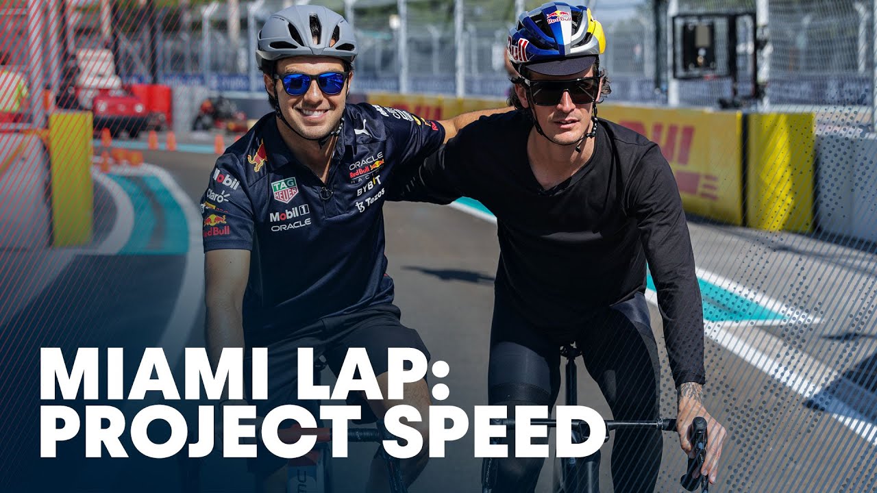 Sergio Perez takes Patrick Seabase for a lap of the Miami International Autodrome