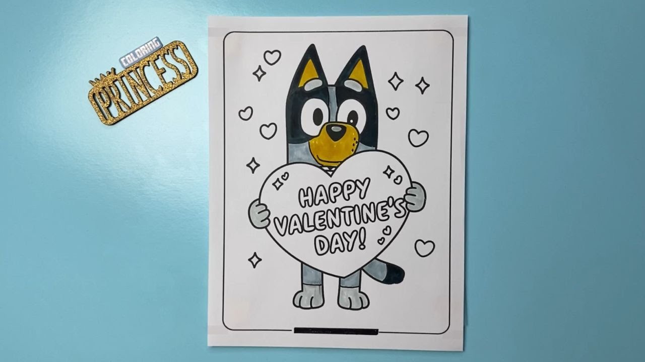 Coloring Bluey Holding Happy Valentines Day Heart / Coloring with Markers /Speed Coloring Time Lapse