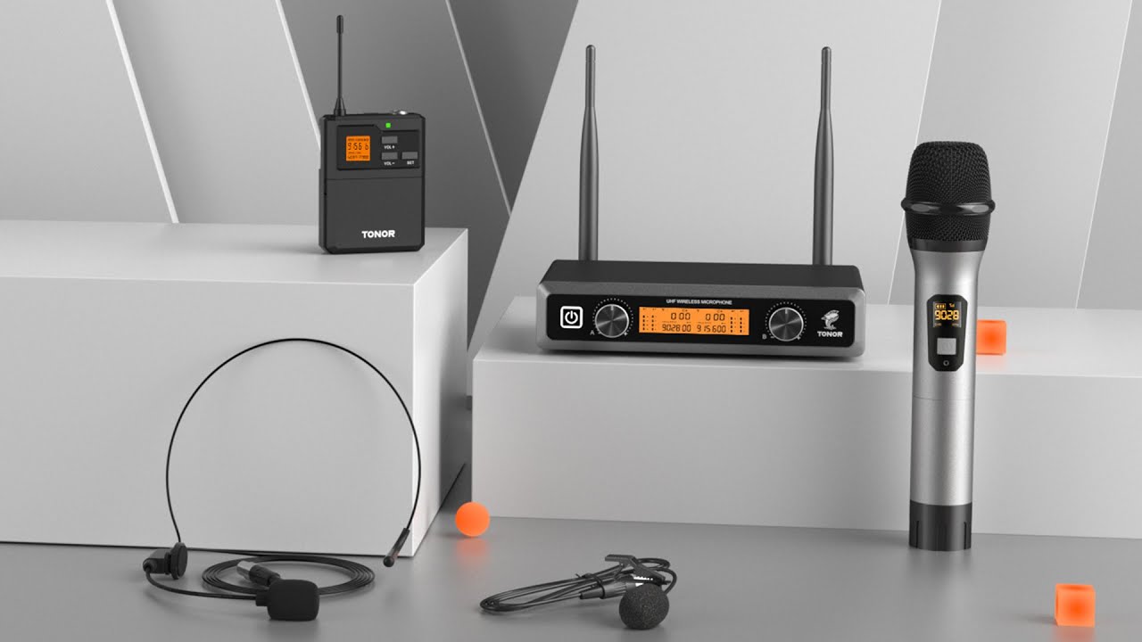 TONOR TW821 UHF Wireless Microphones System with Metal Cordless Handheld, 2*15 Channels 200ft Range