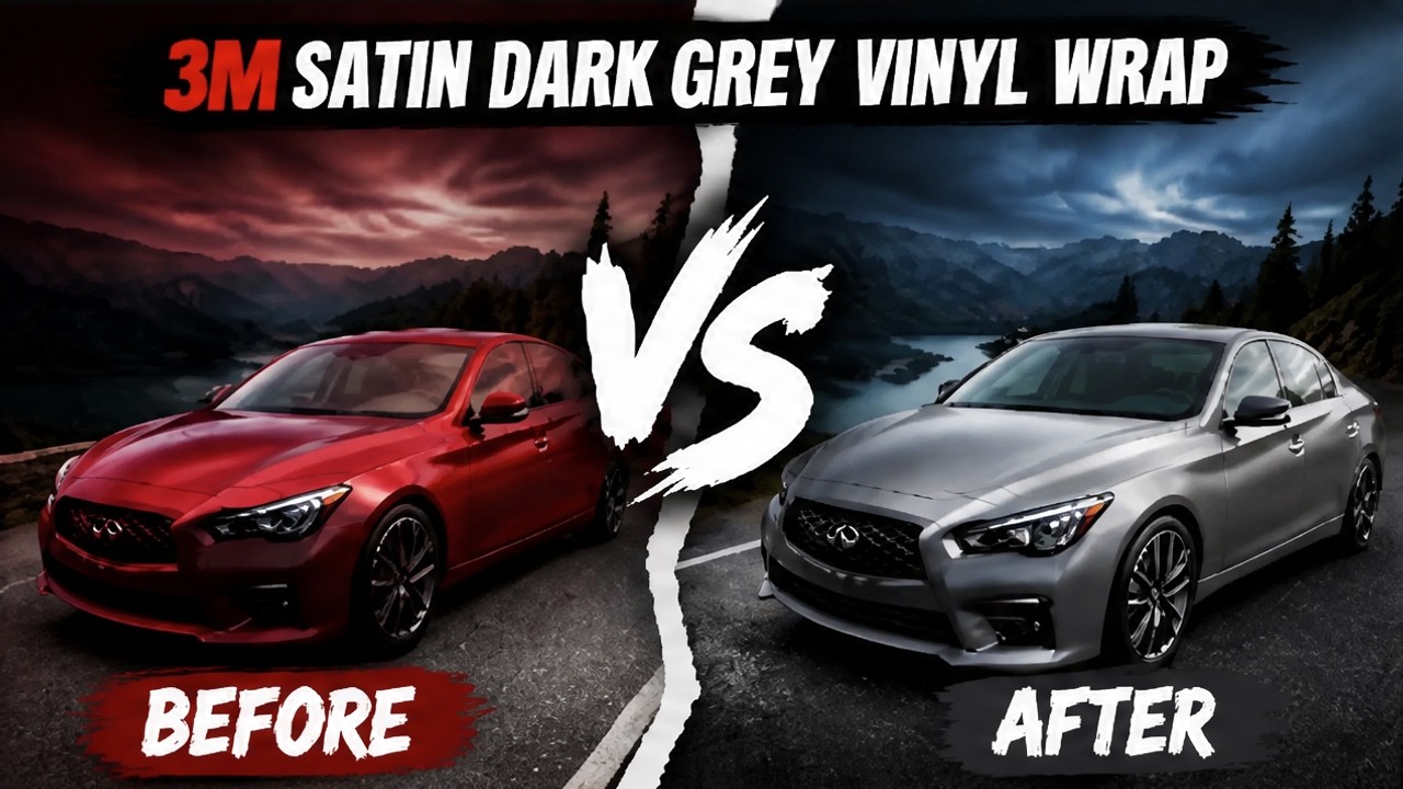 #diy Q50s wrapped in #3m Satin Dark Grey & Gloss black