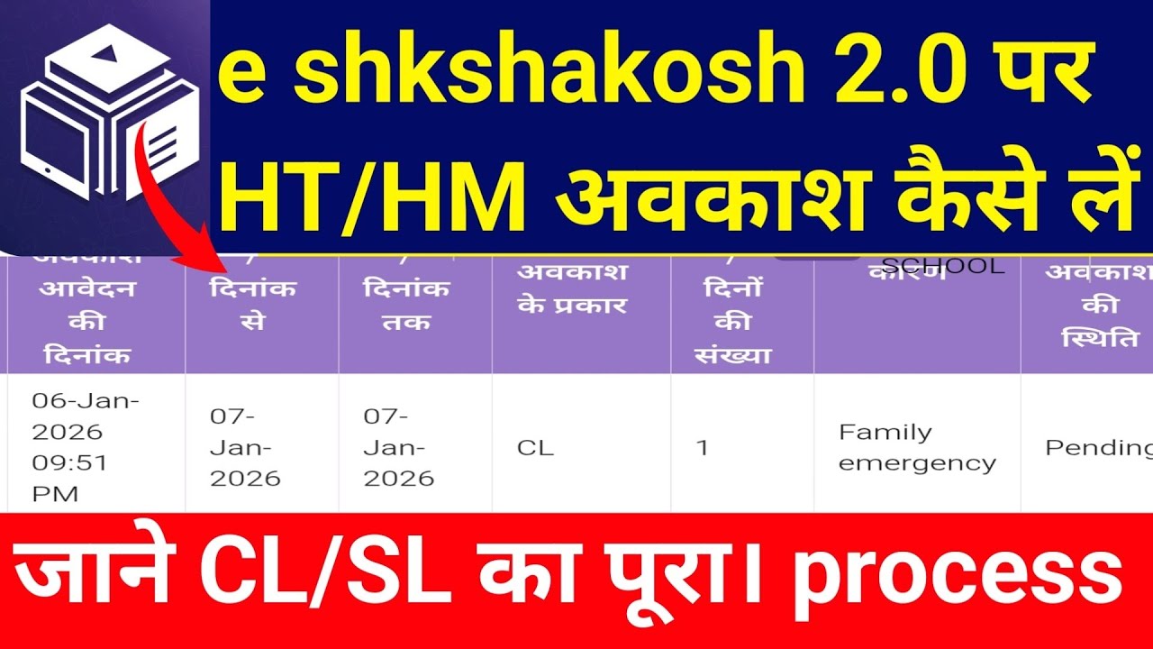 E Shikshakosh HT/HM Leave 2.0 New Process। HT/HM School I'D se Chhutti Kaise Bharen। New Website
