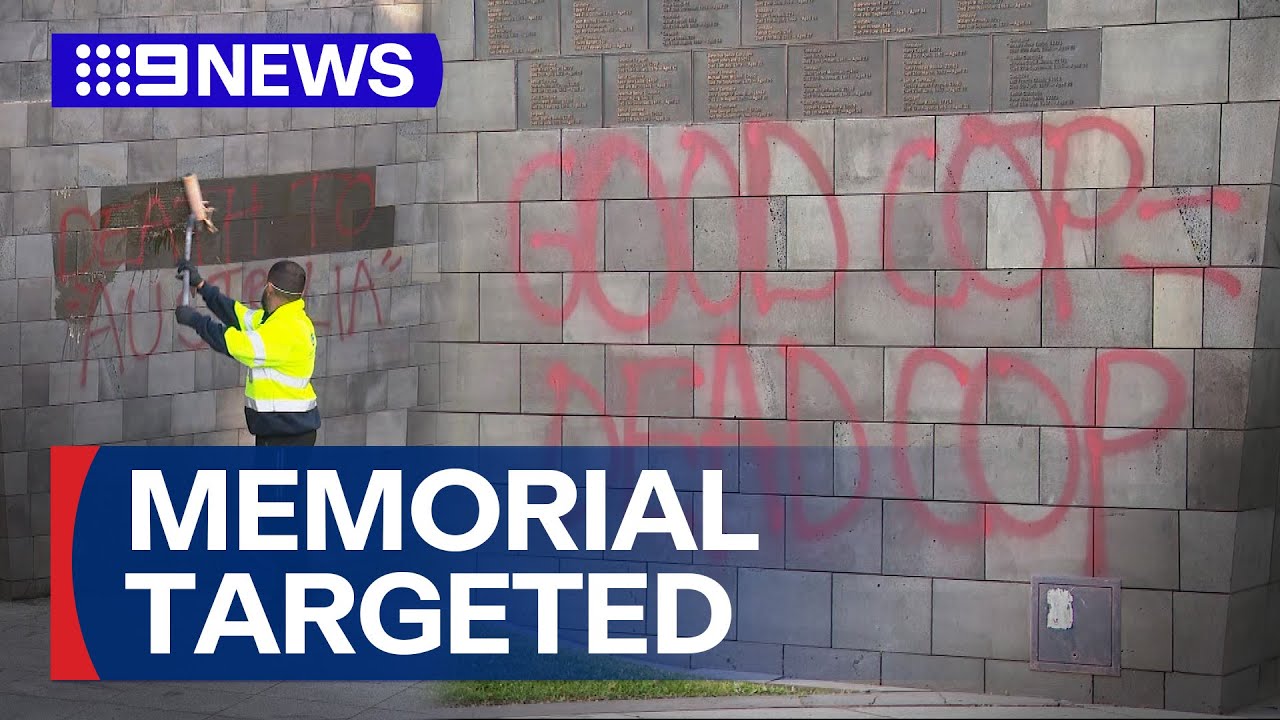 Victoria Police Memorial vandalised with graffiti | 9 News Australia