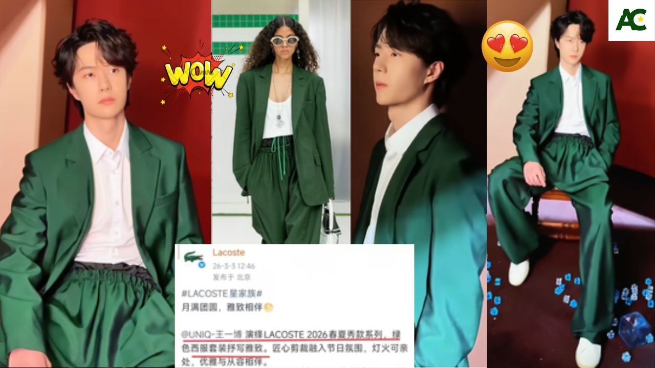 Wow! Wang Yibo stuns in LACOSTE SS26 green ahead of Paris Fashion Week ✨