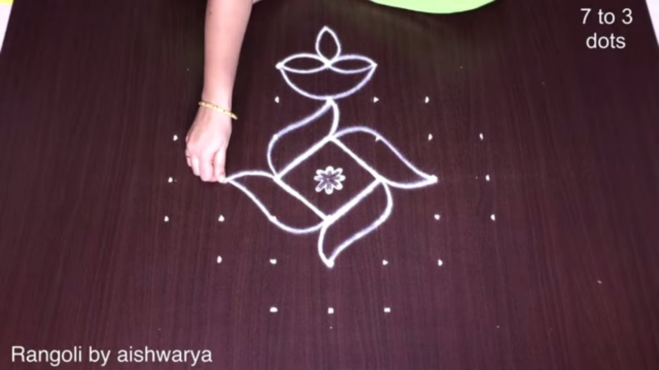 Deepavali Pandaga Muggulu 🪔 7x3 Dots Deepam Rangoli Kolam | Simple Rangoli Designs