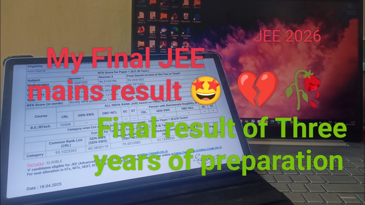 My JEE mains 2026 result 🤩/ JEE 2026 💔🥀