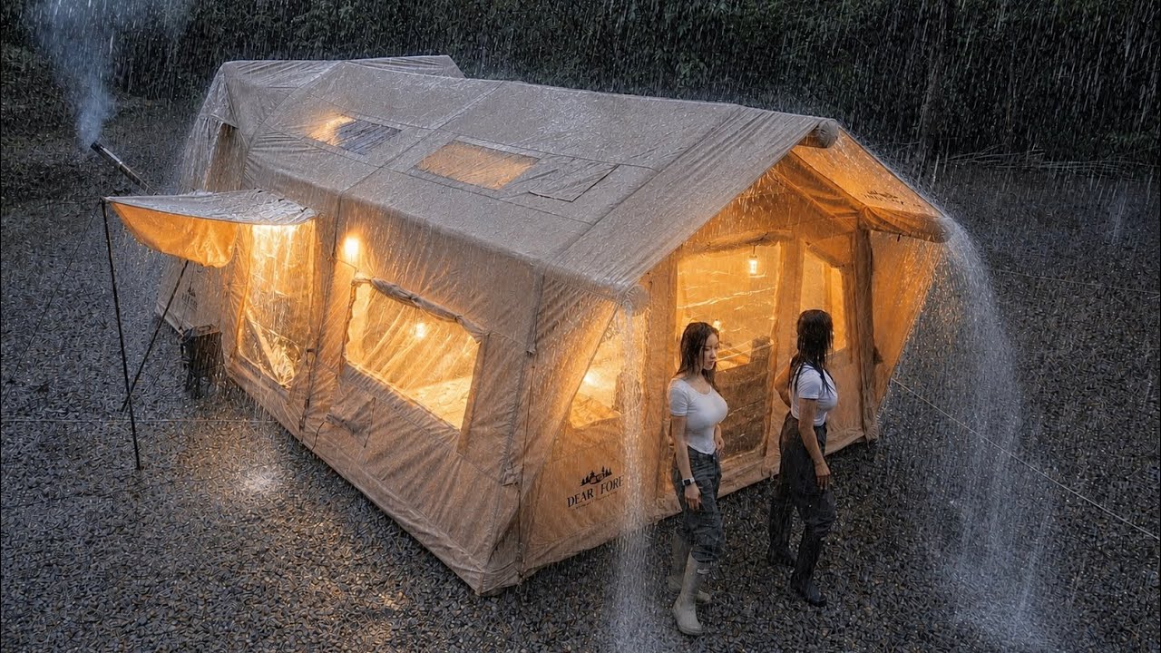 Potężny, ulewny kemping 🌧️ Komfort 5-gwiazdkowego hotelu w luksusowym namiocie z 3 pokojami