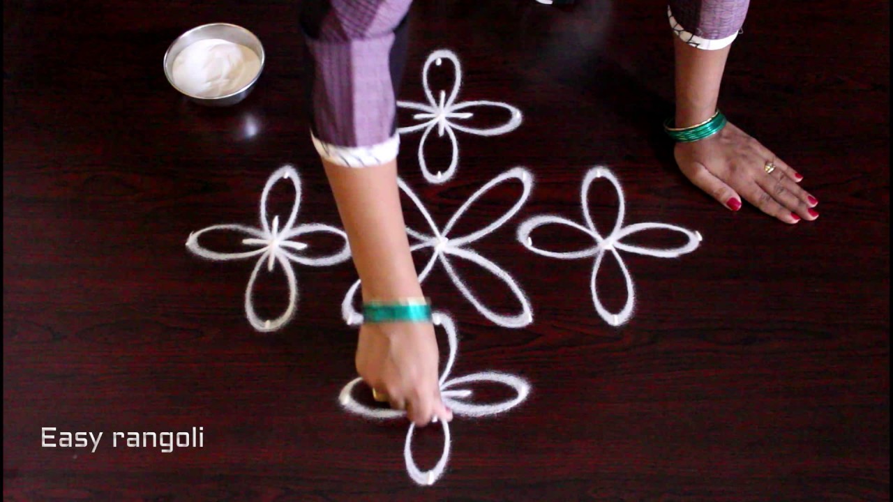 kolam with 7x1 straight dots || muggulu designs || easy rangoli designs with dots