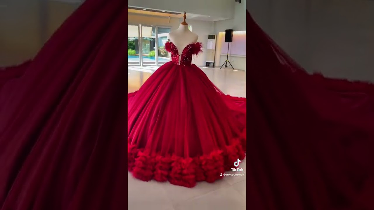Maroon Red Tulle Ballgown