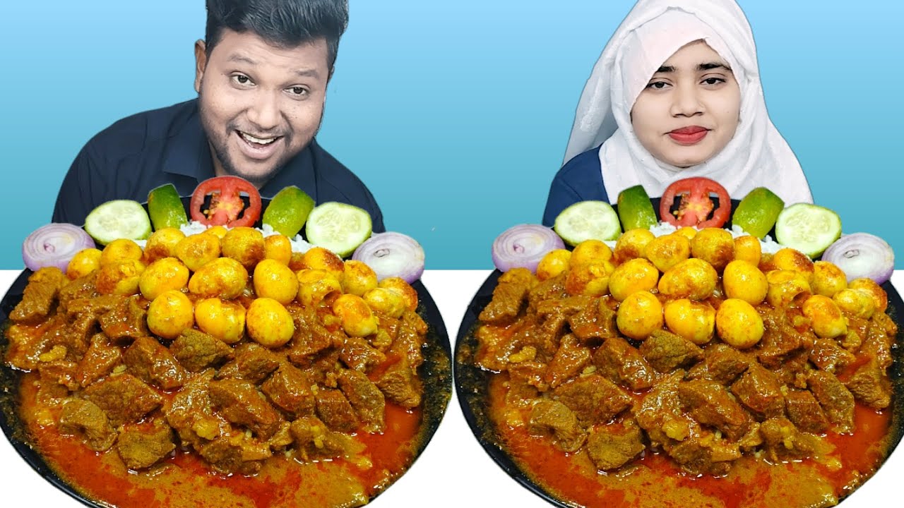 Spicy Mutton Curry And Koyal Egg Curry With Rice Eating Challenge, Eating Competition, R+B Vlog