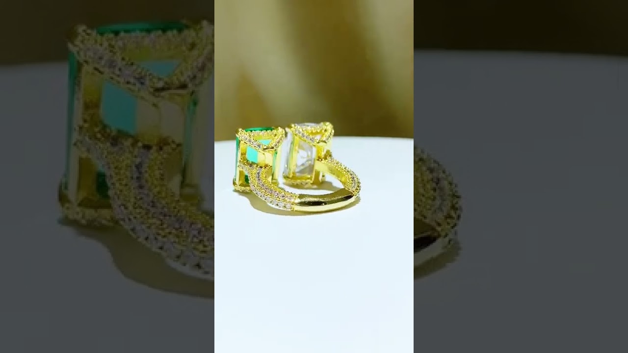 Emerald Radiant Shaped Cocktail Open Ring - Monarjew #shorts