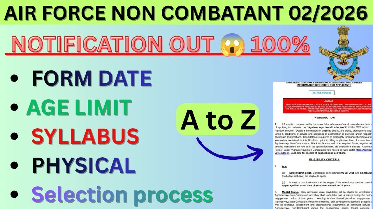 Air Force Non Combatant 02/2026 🔥 Notification Out 😱 | Form Date, Age Limit, Syllabus, Physical | 💯