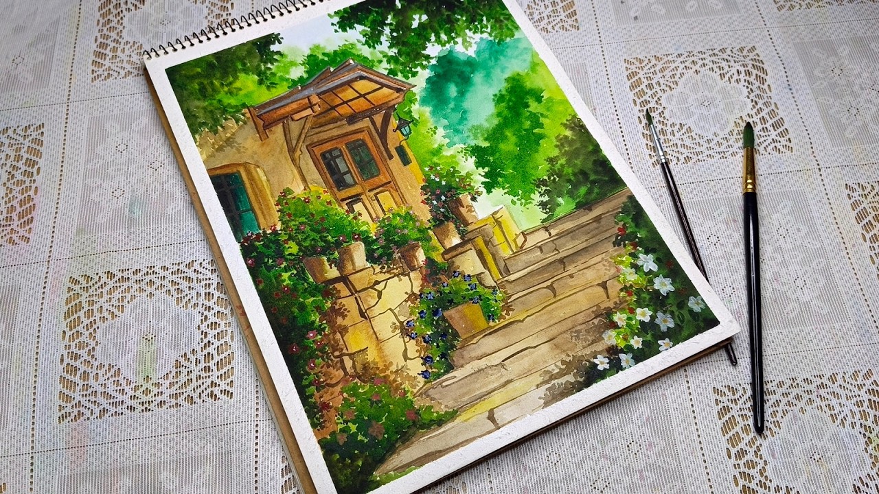 Relaxing Watercolor Painting & Drawing Tutorial | Stress Relief Art