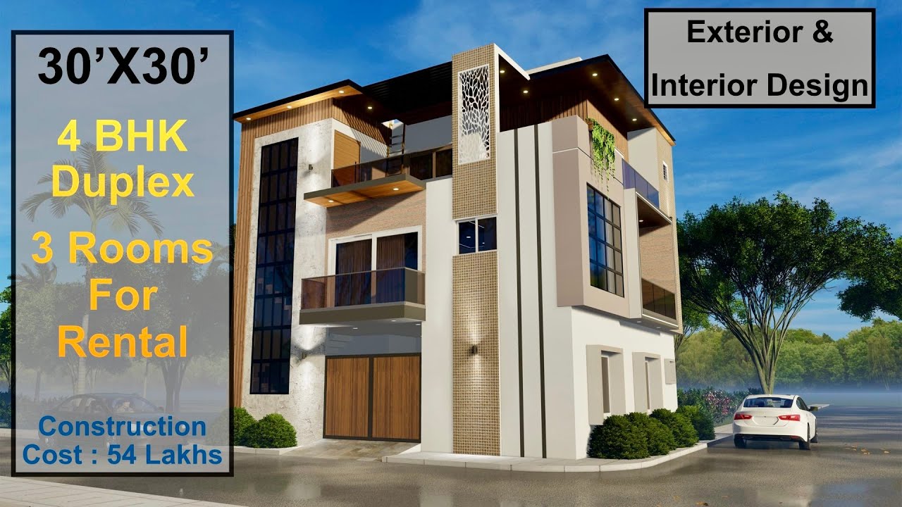 30'X30' Duplex House Design with 3 Rooms for Rental | 900 Sqft House Plan