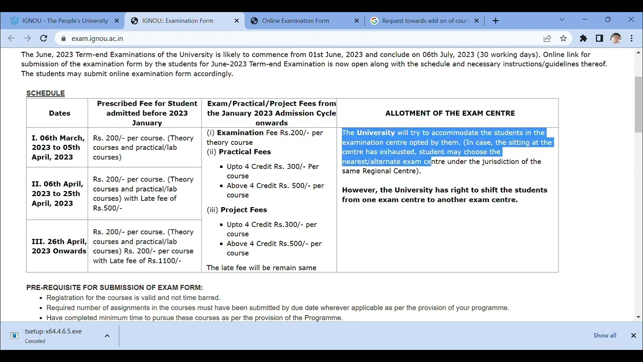 Ignou exam form released for july 2023 session