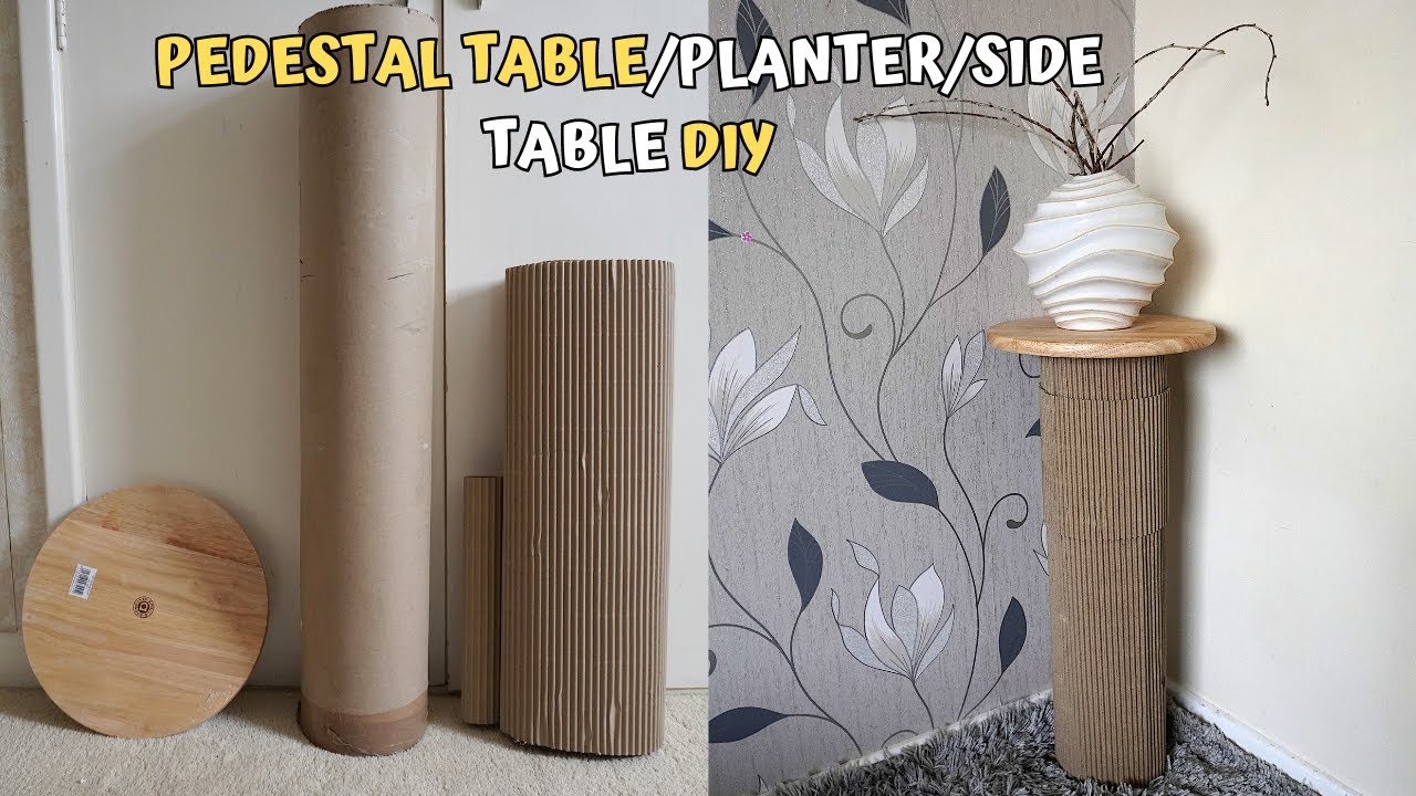 DIY Pedestal Table, Planter, Sidetable Using Corrugated Cardboard Sheets and Tubes
