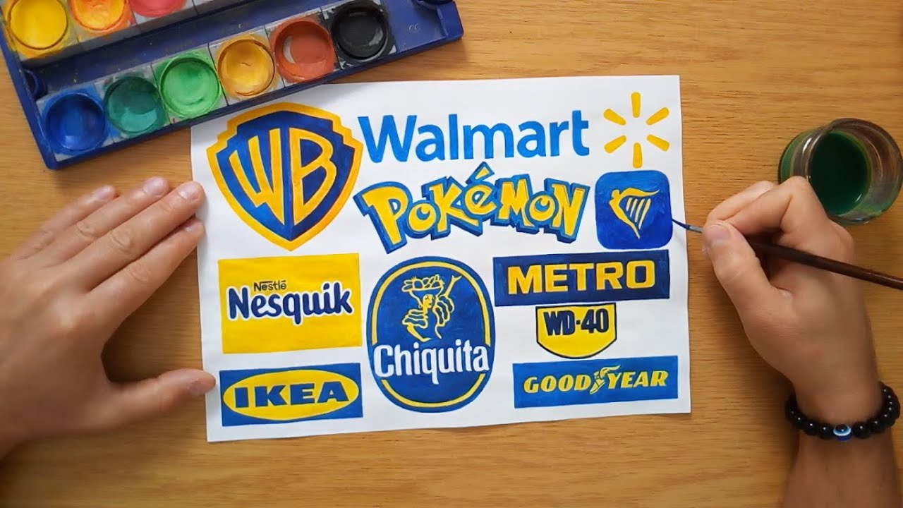 TOP 10 blue & yellow logos - WB, Walmart, Pokémon, IKEA, RYANAIR, METRO, WD-40, Chiquita ...etc.