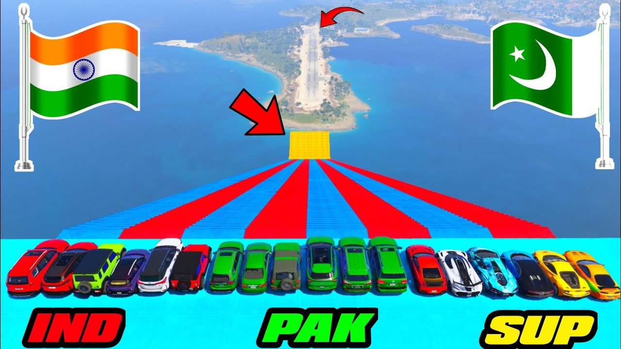 GTA 5 INDIAN CARS VS PAKISTAN CARS VS SUPER CARS STAIRS JUMPING CHALLENGE | Gta 5 Gameplay