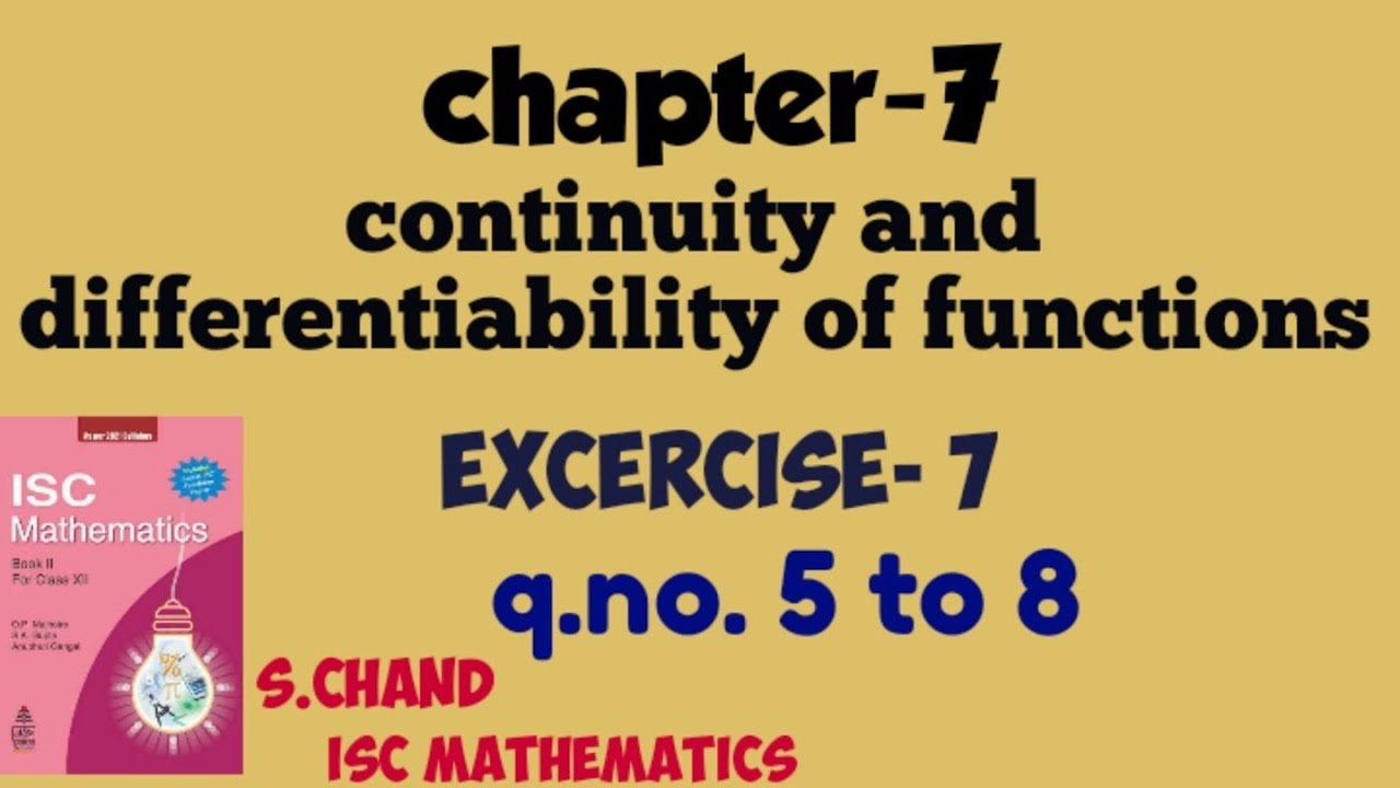 Continuity and differentiability of functions Ex-7.2 | class12 | isc | s chand
