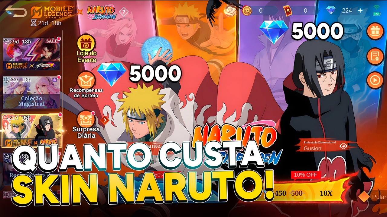 COMO PEGAR UMA SKIN DO NARUTO ECONOMIZANDO! COM DESCONTO E SEM DESCONTO! MOBILE LEGENDS