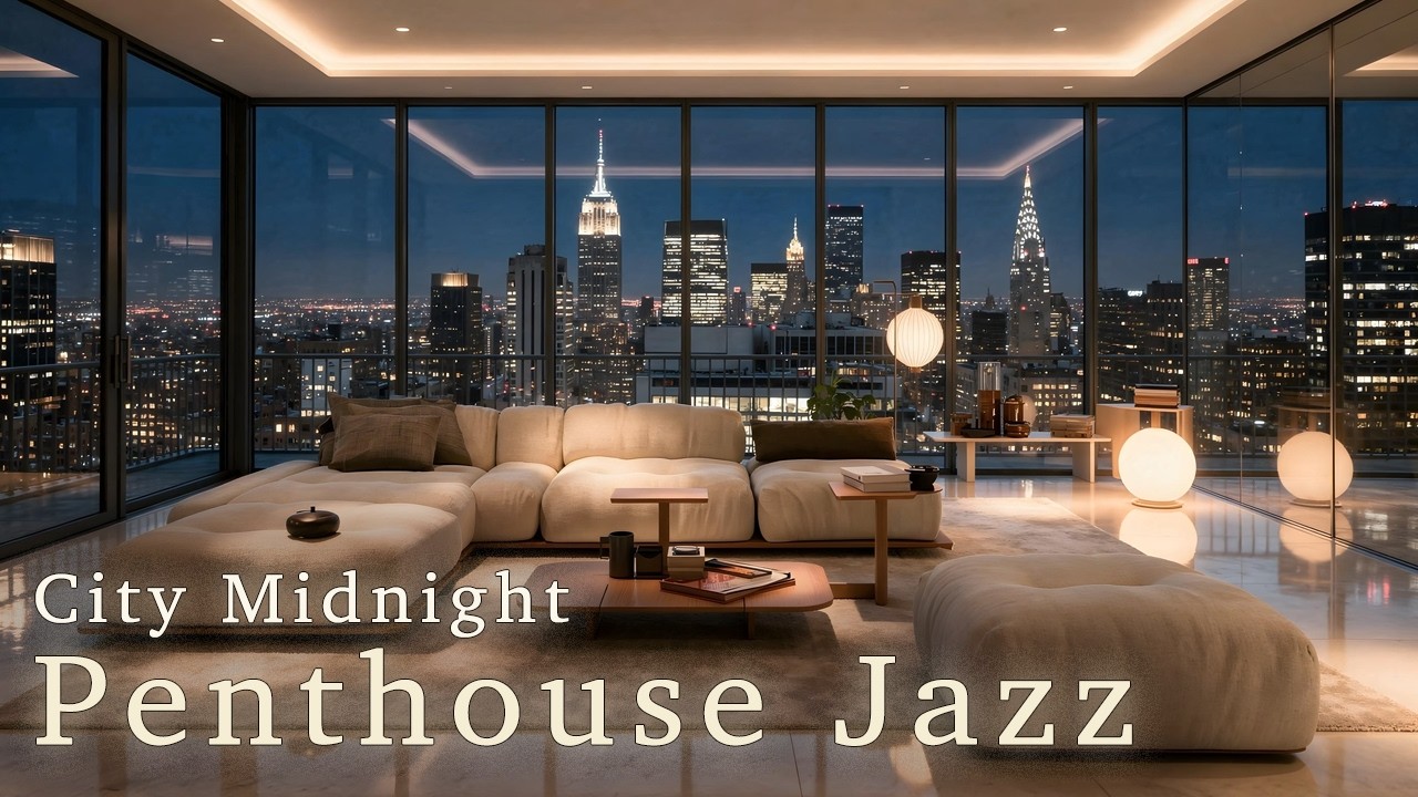 [4K] City Midnight Jazz — Manhattan Penthouse Skyline Jazz | Above The City Jazz