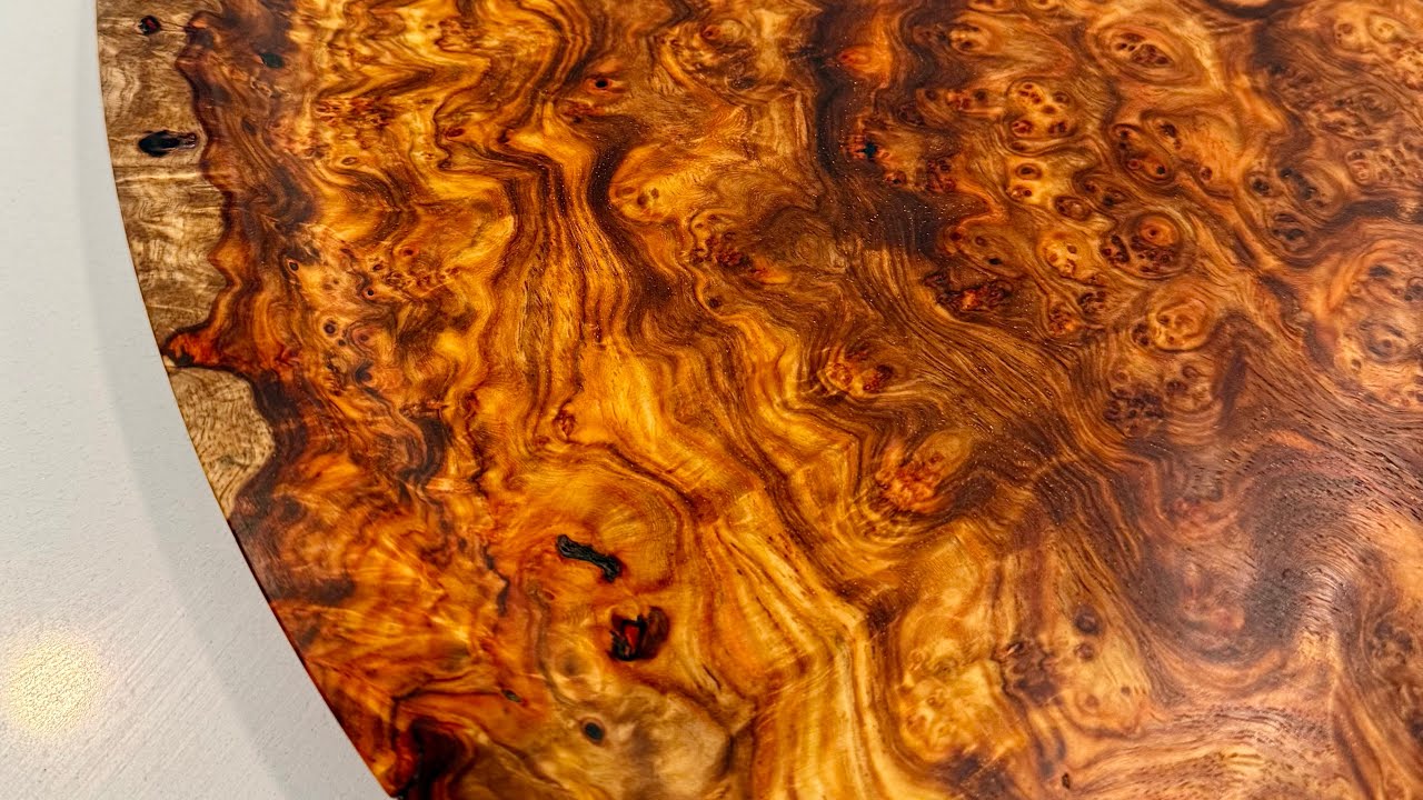 Turning a large Sunburst Platter from Ambonya burl from Indonesia — part 2
