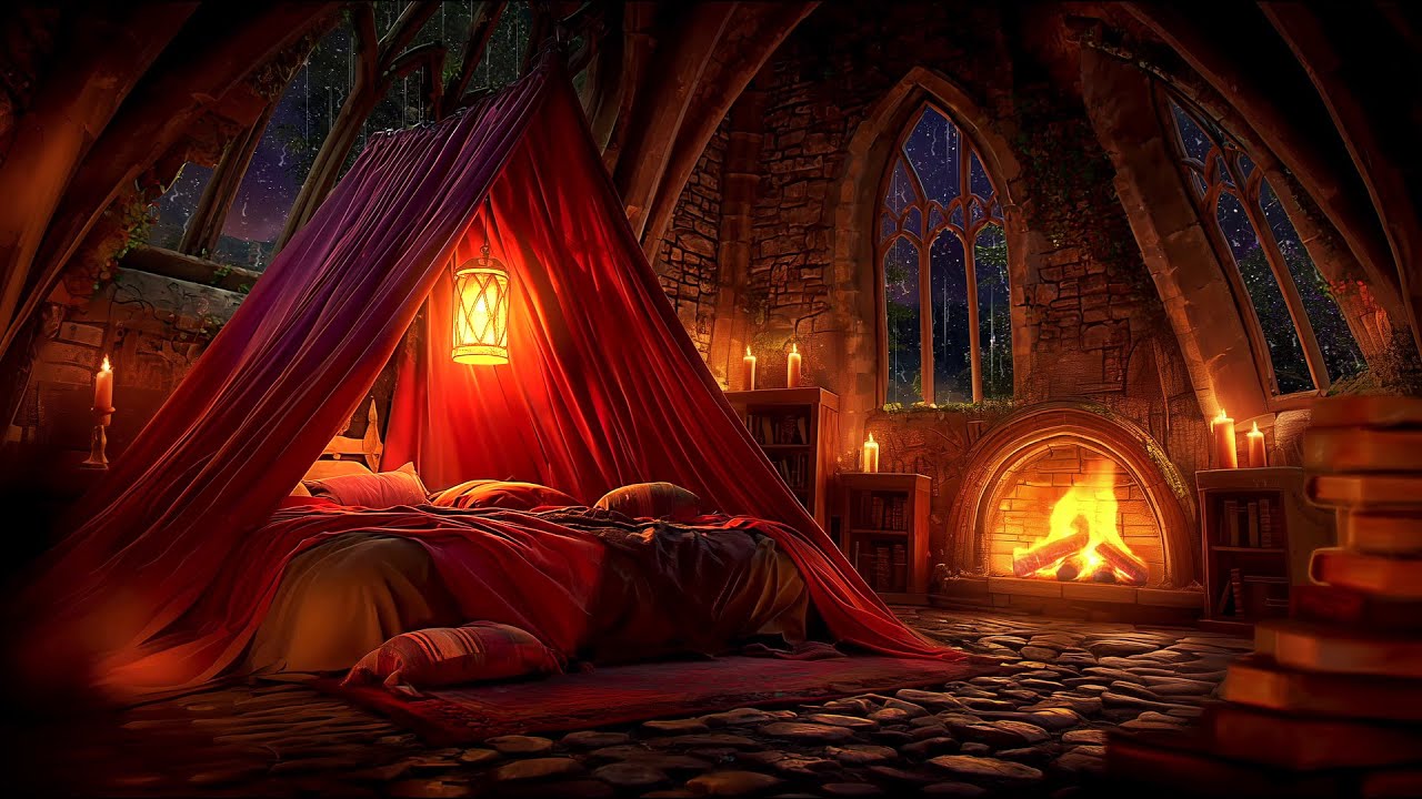 Charming Little Castle Room - Rain, Thunderstorm and Fireplace Sounds to Sleep
