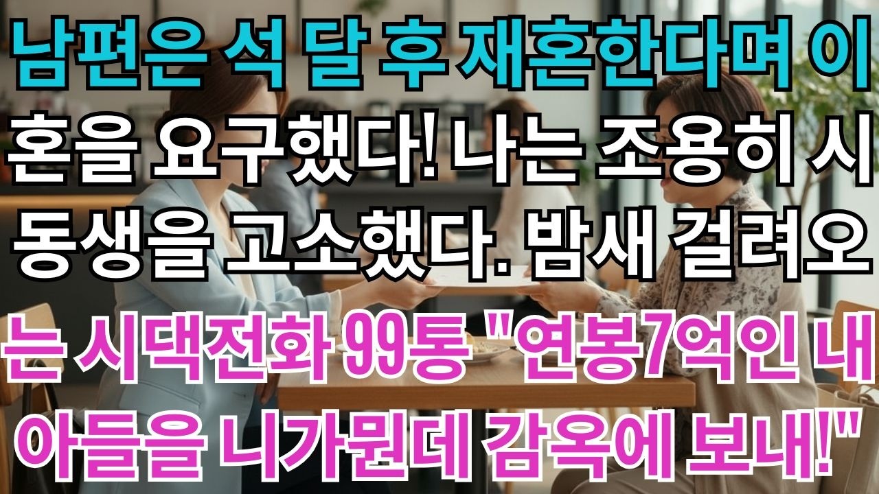 남편은 석 달 후 재혼한다며 이혼을 요구했다.나는 조용히 시동생을 고소했다.밤새 걸려오는 시댁 항의전화 99통