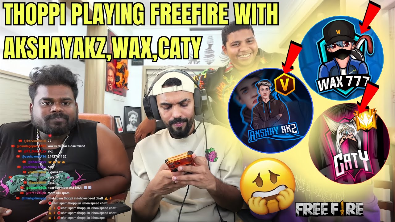 Thoppi Freefire Youtubers-ന്റെ കൂടെ കളിച്ചപ്പോൾ😱Playing With Akshay Akz,Caty Gaming,Wax 777😮‍💨