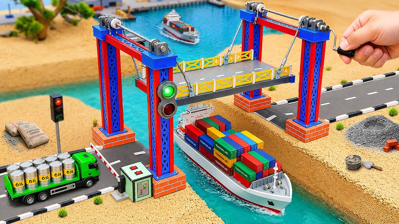 DIY Mini Tractor Builds an Automatic Lift Bridge for Large Container Ships