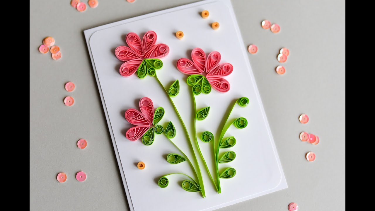 How to Make - Greeting Card Quilling Flowers - Step by Step | Kartka Okolicznościowa