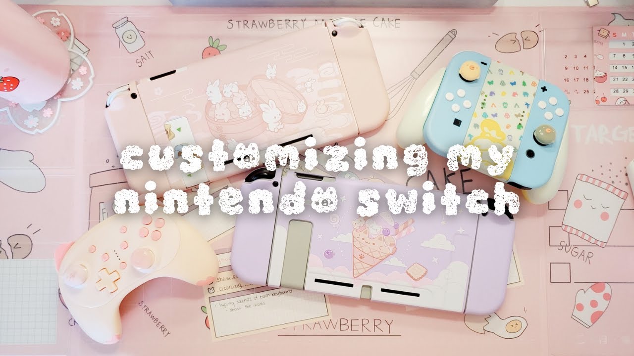 🌸 customizing my nintendo switch | cute geekshare case + grip caps, powera joycon grip