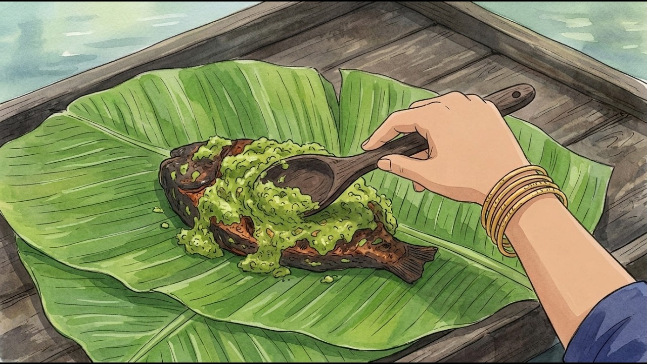 Ghibli Village Cooking ASMR   Peaceful Fish Curry & Fry on Banana Leaf 🍃