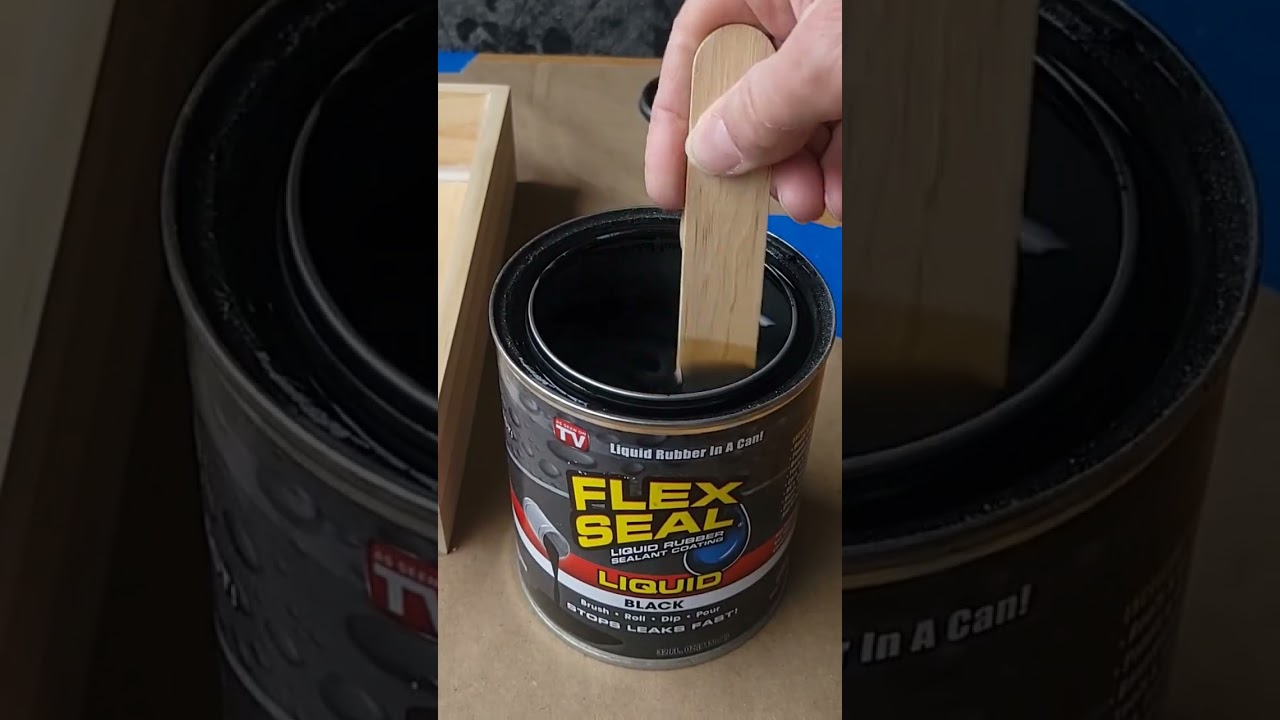 Applying Flex Seal liquid rubber to wood box water fountain reservoir