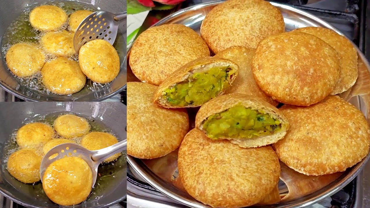 न बेलना न फटने का झंझट - गेहूँ के आटे और मटर आलू की फूली फूली खस्ता कचौड़ी झटपट Aalu Matar ki Kachori
