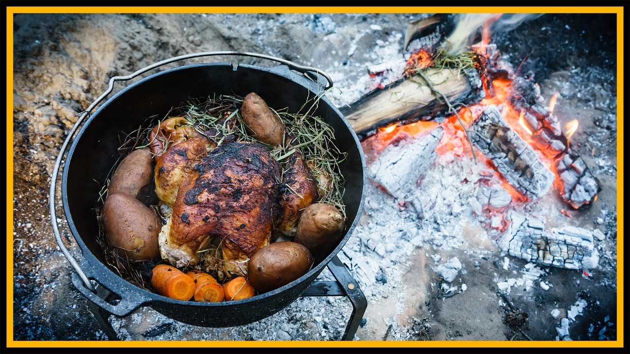 🔥 XXL Huhn im Dutch Oven 🍲 Heuhuhn draußen kochen - Outdoor Bushcraft Deutschland