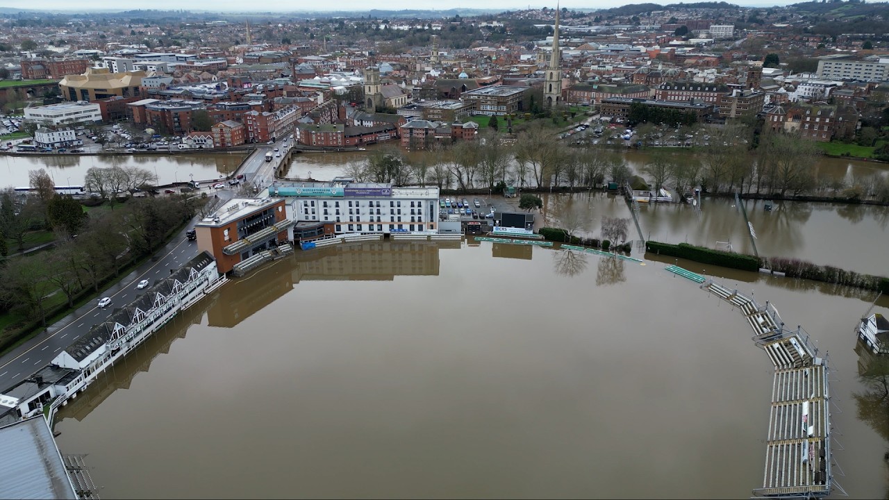 Footage shows Worcester flooded after heavy downpour | SWNS