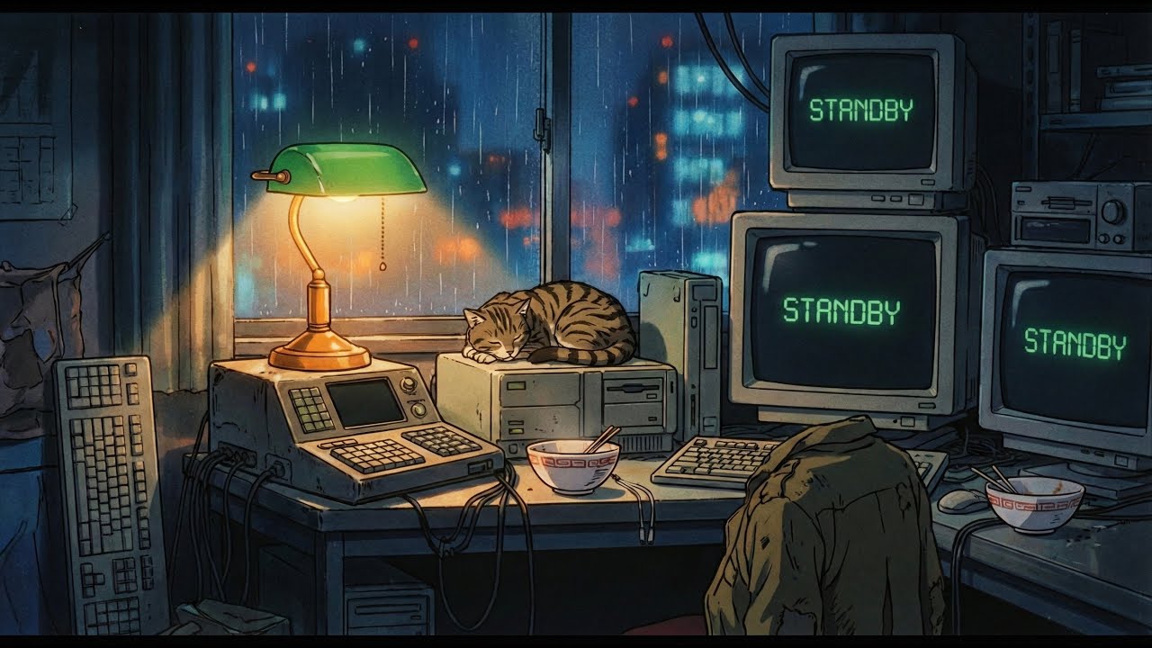 OFFLINE MODE // PS2 Save Room Ambience for Sleep [Rain + Soft Synth]
