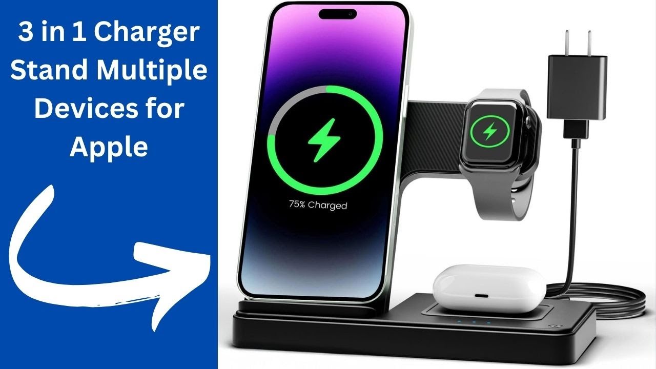 Wireless Charger iPhone Charging Station: 3 in 1 Charger Stand Multiple Devices for Apple iPhone 17
